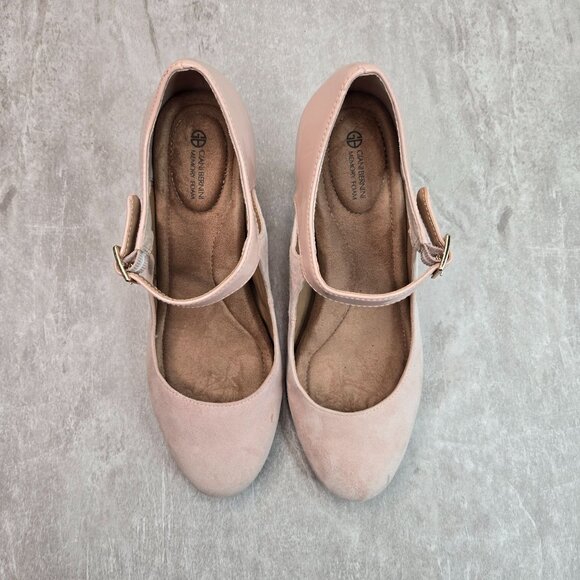 Memory Foam Maryjane Pumps Sz 8 Light Pink Suede Block Heel Comfort Dressy Shoes - Picture 2 of 12